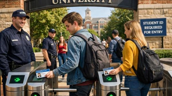 students simply scan their ID cards when entering a classroom.