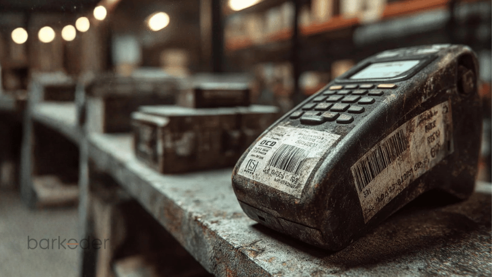 Industrial scanner kit with multiple accessories arranged neatly on a wooden surface.